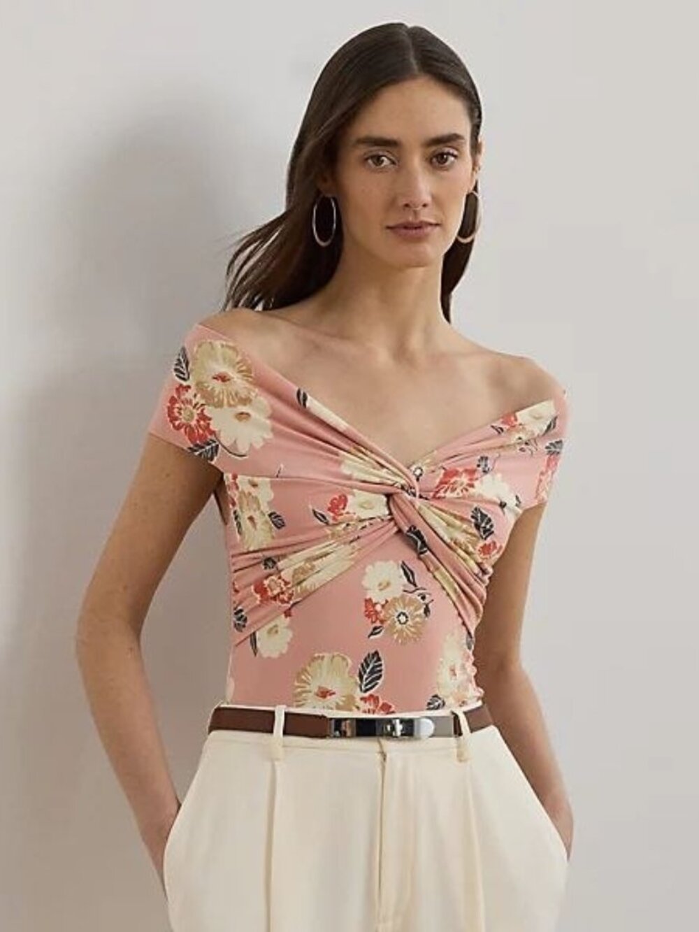 $99 Lauren Ralph Lauren Floral Twist-Front Off-the-Shoulder Top Size XXL